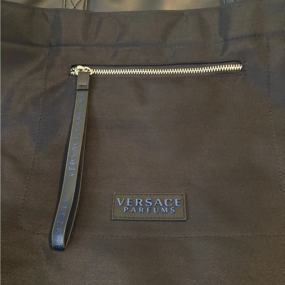 Versace Jeans Collection Black Nylon Laptop Tote with Signature Strap